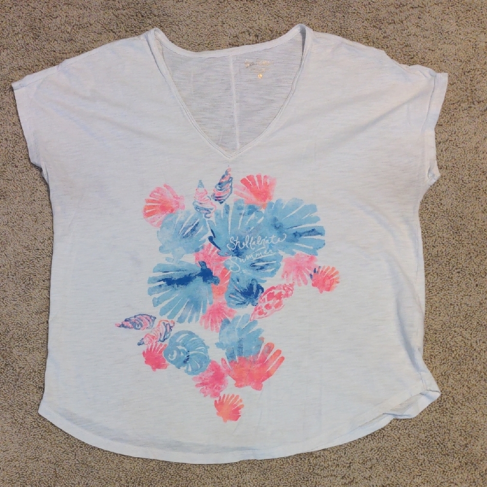 Lilly Pulitzer Boxy White and Gray Short Sleeve Tee